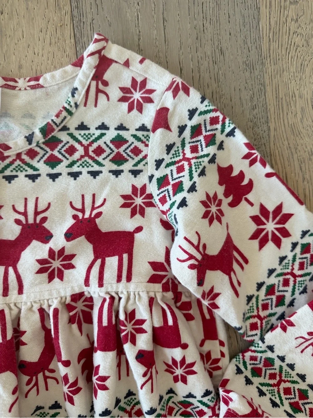 Hanna Anderson Festive Red & Cream Holiday Reindeer Dress 6/7 years